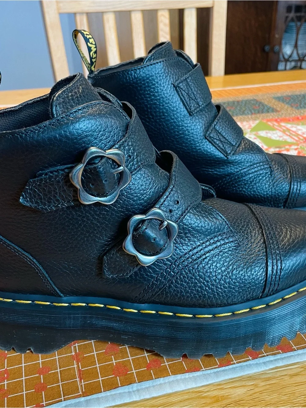 Dr. Martens Devon Flower Buckle Leather Platform Boots Size US 11 / EU 43